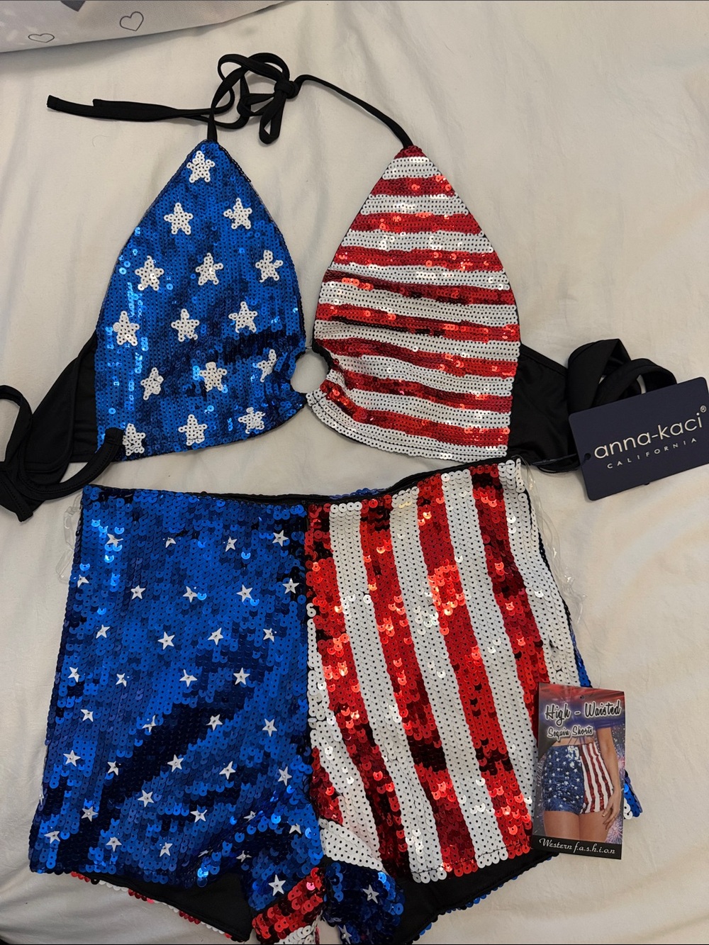Anna-Kaci Sequin American Flag Bikini Set — Red, White & Blue M/L NWT